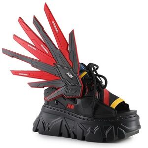 Anthony Wang Platform Shoes Goose Berry 01 Black Wing Open Toe Open Heel Size 10